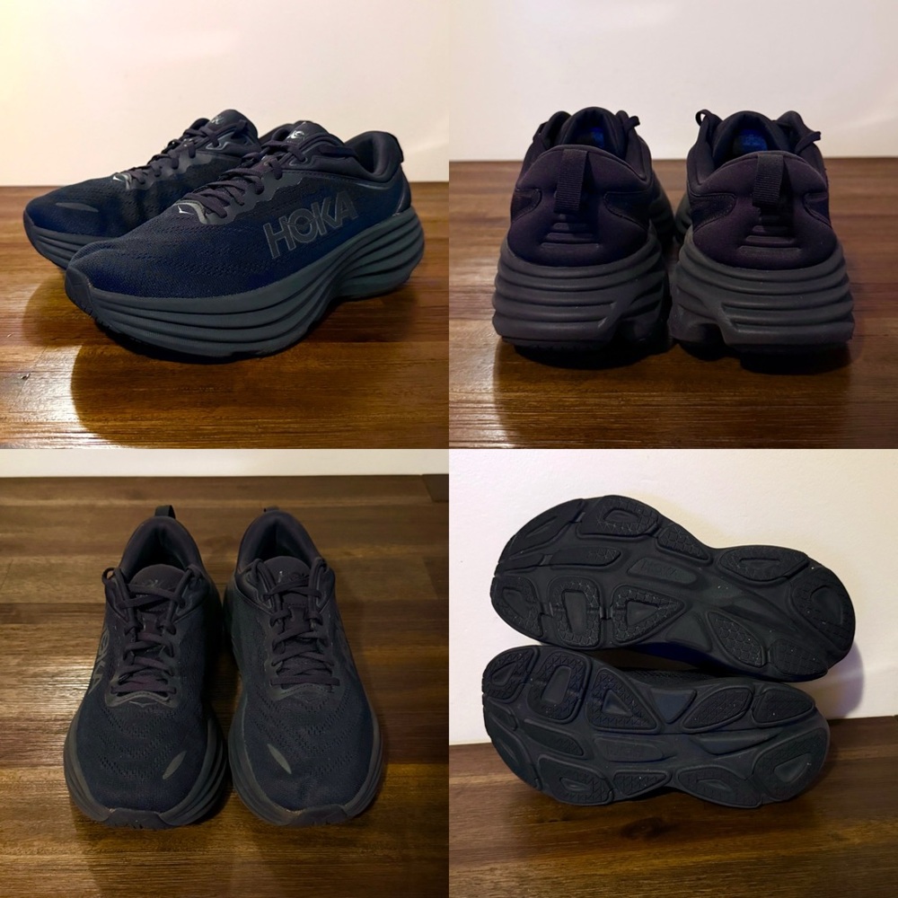 Hoka One One Bondi 8 Black - Size 10 RARE Triple Max Jordan Running - Picture 3 of 4